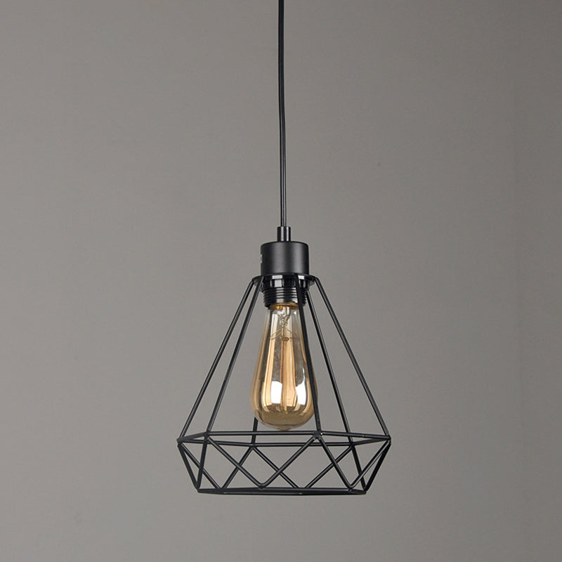 Iron Diamond Hanging Light: Industrial Style Pendant With Bedside Pendulum Black Finish