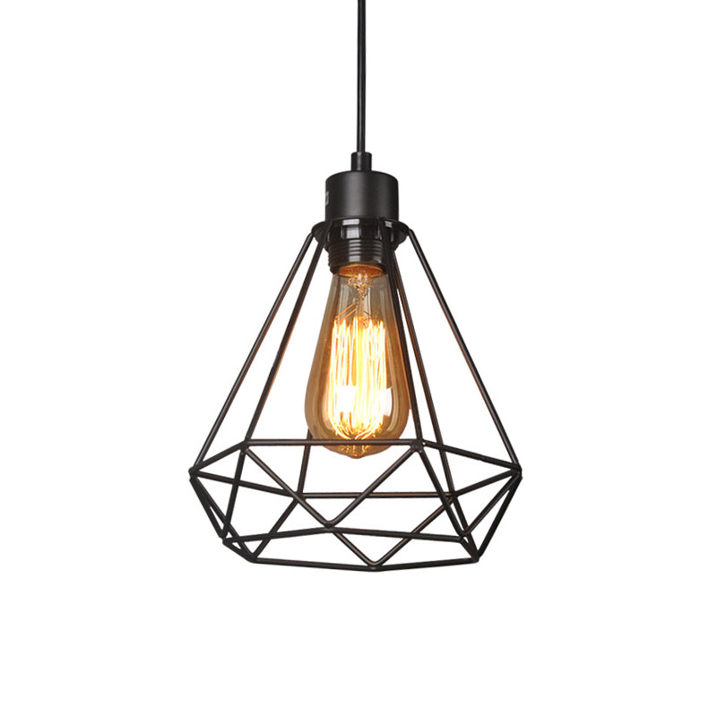 Iron Diamond Hanging Light: Industrial Style Pendant With Bedside Pendulum Black Finish