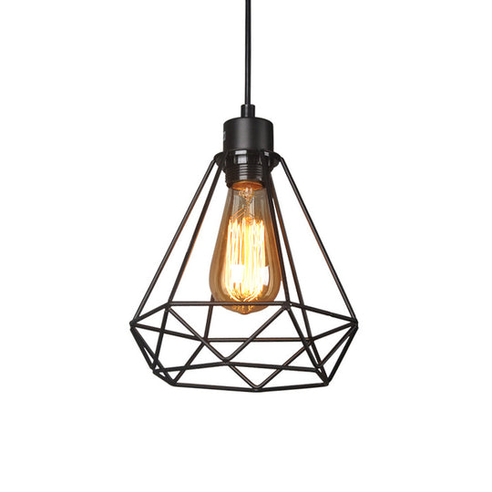 Iron Diamond Hanging Light: Industrial Style Pendant With Bedside Pendulum Black Finish