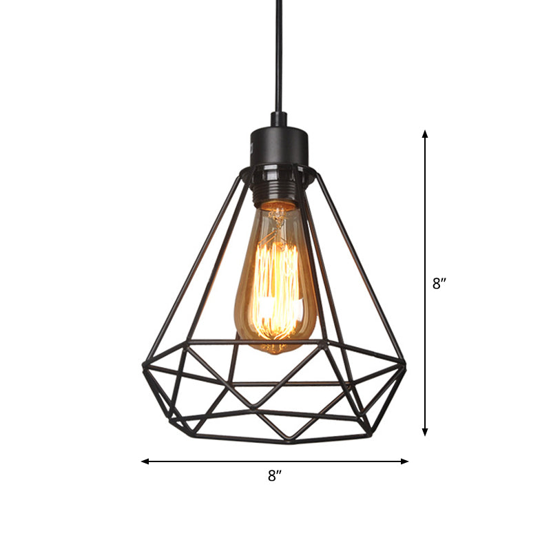 Iron Diamond Hanging Light: Industrial Style Pendant With Bedside Pendulum Black Finish