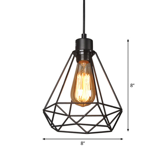Iron Diamond Hanging Light: Industrial Style Pendant With Bedside Pendulum Black Finish