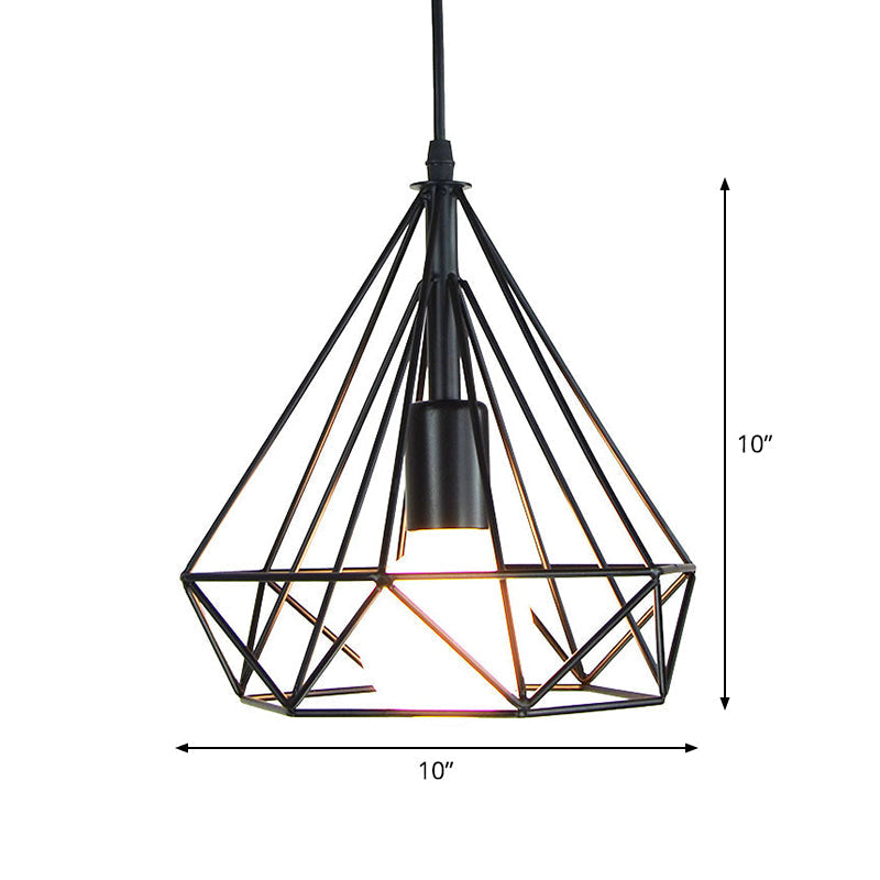 Industrial Iron Pendant Light Kit - Black Diamond Shaped Single-Bulb Suspension Lamp For Dining Room