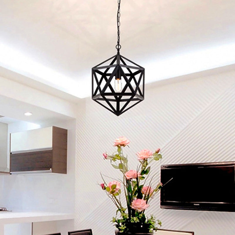 Geometric Metal Pendant Lighting - Industrial Black 1 Head Dining Room Down 14’/18’/21.5’ Wide / 14’