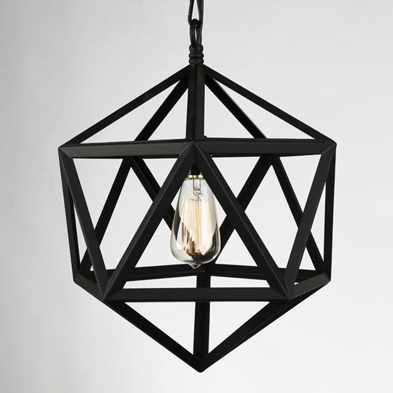 Geometric Metal Pendant Lighting - Industrial Black 1 Head Dining Room Down 14’/18’/21.5’ Wide