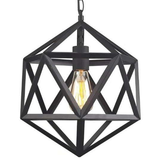 Geometric Metal Pendant Lighting - Industrial Black 1 Head Dining Room Down 14’/18’/21.5’ Wide