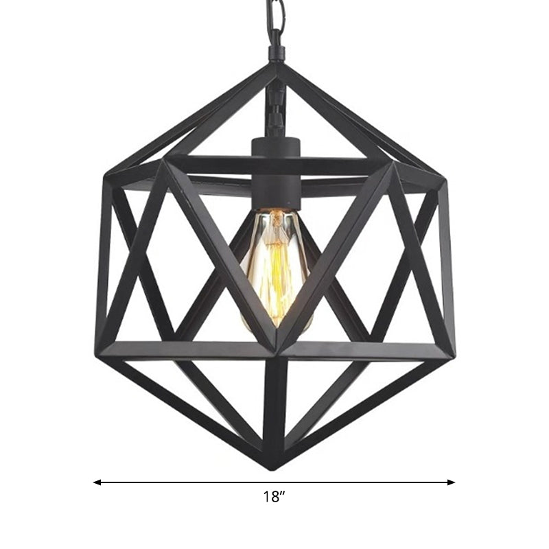 Geometric Metal Pendant Lighting - Industrial Black 1 Head Dining Room Down 14’/18’/21.5’ Wide