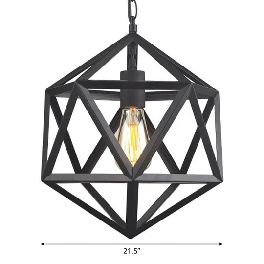 Geometric Metal Pendant Lighting - Industrial Black 1 Head Dining Room Down 14’/18’/21.5’ Wide