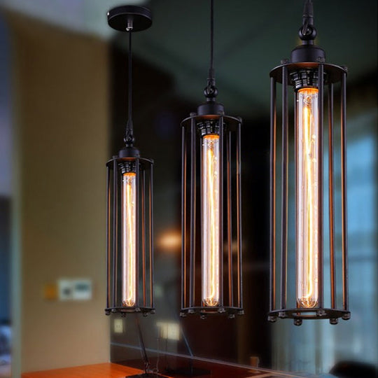 Iron Tube Pendant Ceiling Light - 1-Light Industrial Down Lighting Black Restaurant Hanging