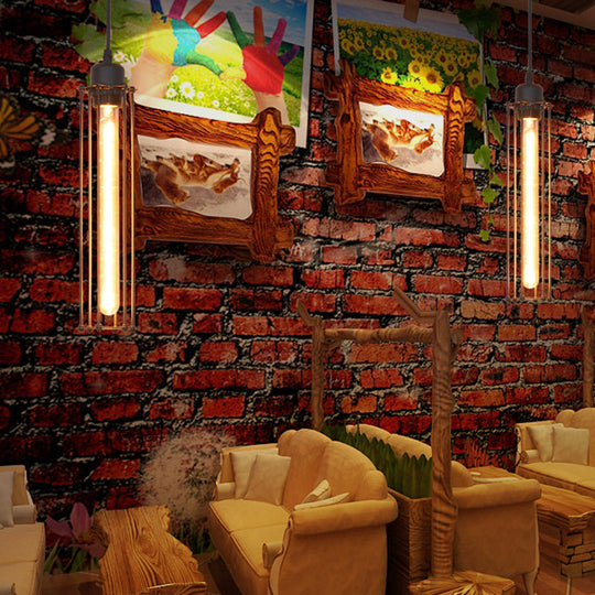 Iron Tube Pendant Ceiling Light - 1-Light Industrial Down Lighting Black Restaurant Hanging