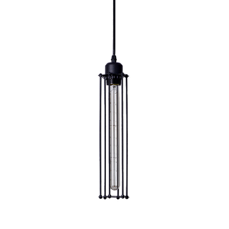 Iron Tube Pendant Ceiling Light - 1-Light Industrial Down Lighting Black Restaurant Hanging