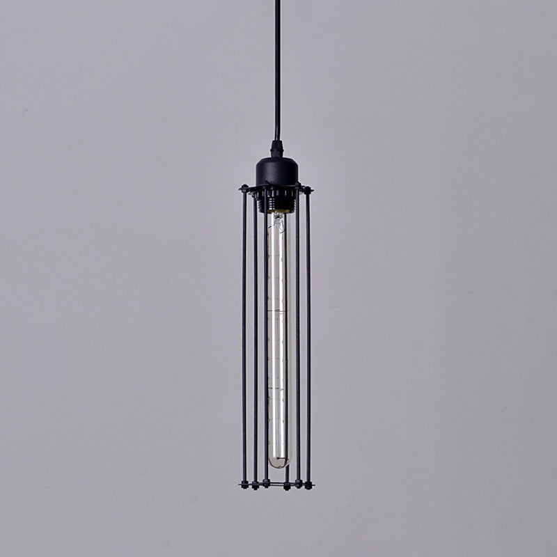 Iron Tube Pendant Ceiling Light - 1-Light Industrial Down Lighting Black Restaurant Hanging