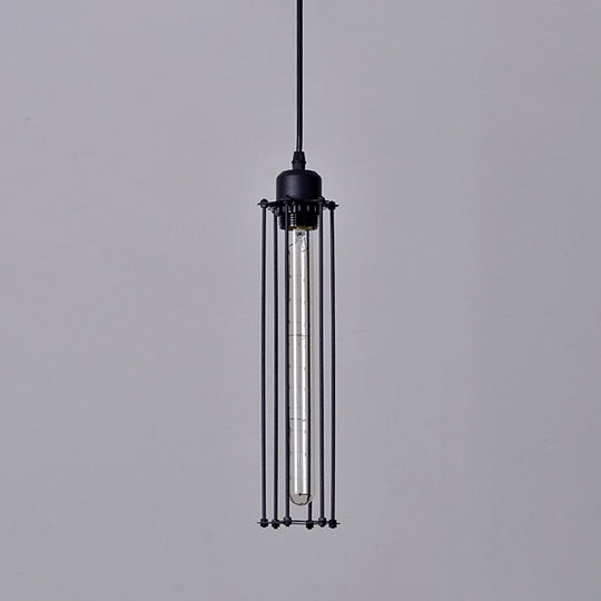 Iron Tube Pendant Ceiling Light - 1-Light Industrial Down Lighting Black Restaurant Hanging