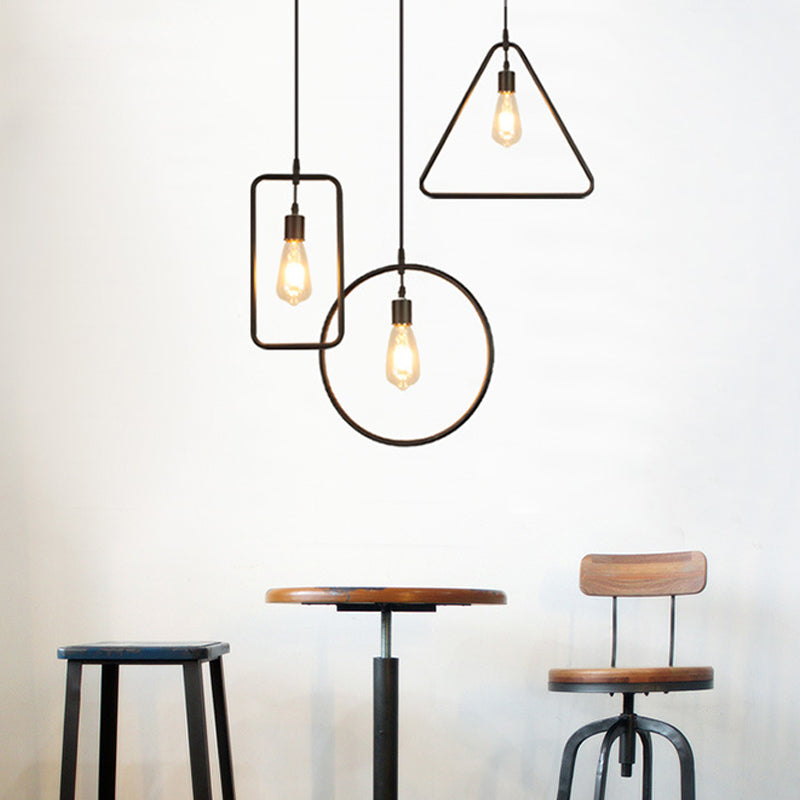 Modern Black Pendant Light Fixture With Iron Flower/Square/Round Frame - Ceiling Lamp Over Table