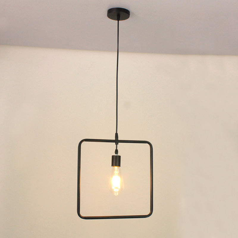 Modern Black Pendant Light Fixture With Iron Flower/Square/Round Frame - Ceiling Lamp Over Table