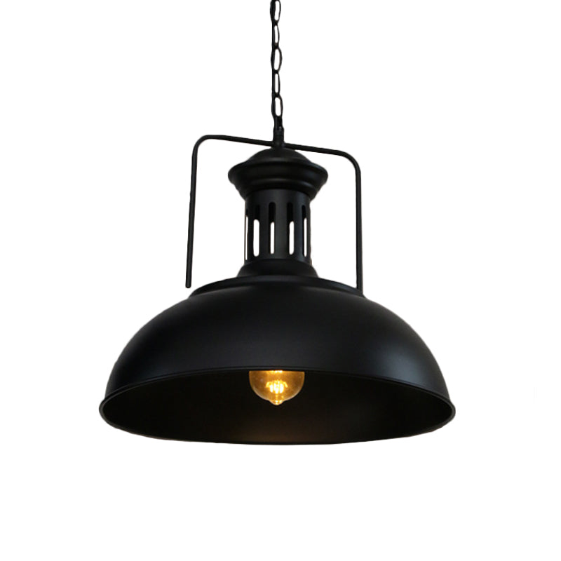 Industrial-Style Black Iron Pendant Lamp For Restaurants: 1-Light Bowl/Cage/Barn Design