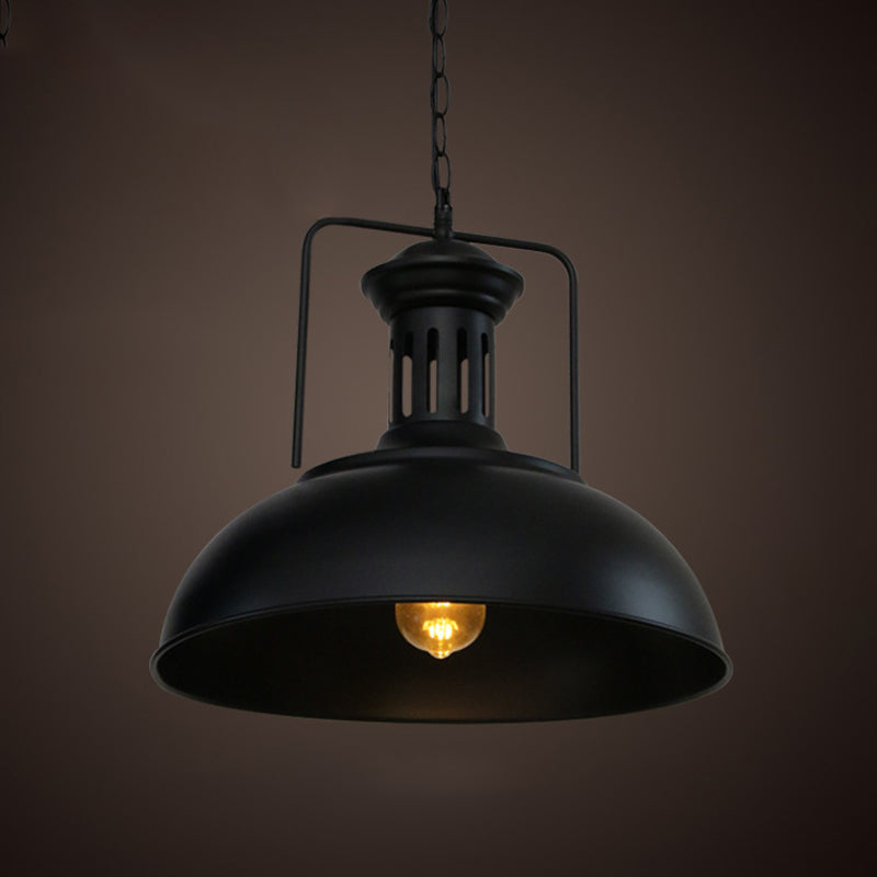 Industrial-Style Black Iron Pendant Lamp For Restaurants: 1-Light Bowl/Cage/Barn Design