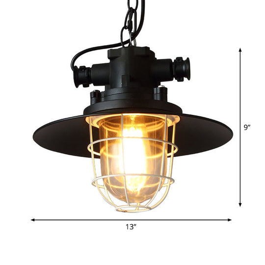 Industrial-Style Black Iron Pendant Lamp For Restaurants: 1-Light Bowl/Cage/Barn Design