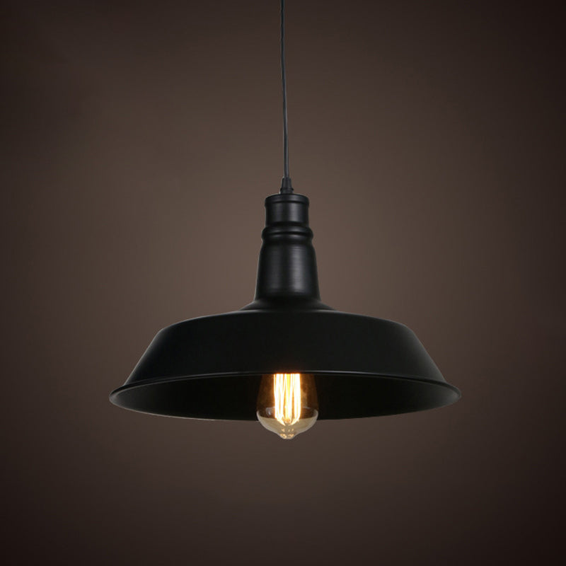 Industrial-Style Black Iron Pendant Lamp For Restaurants: 1-Light Bowl/Cage/Barn Design