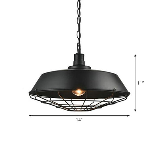 Industrial-Style Black Iron Pendant Lamp For Restaurants: 1-Light Bowl/Cage/Barn Design