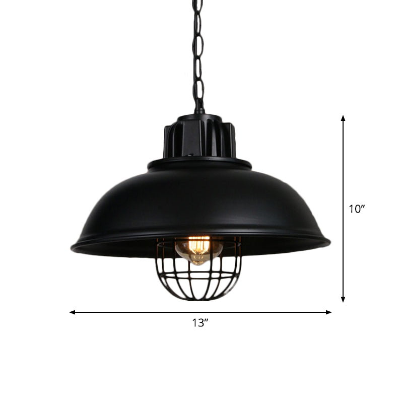 Industrial-Style Black Iron Pendant Lamp For Restaurants: 1-Light Bowl/Cage/Barn Design