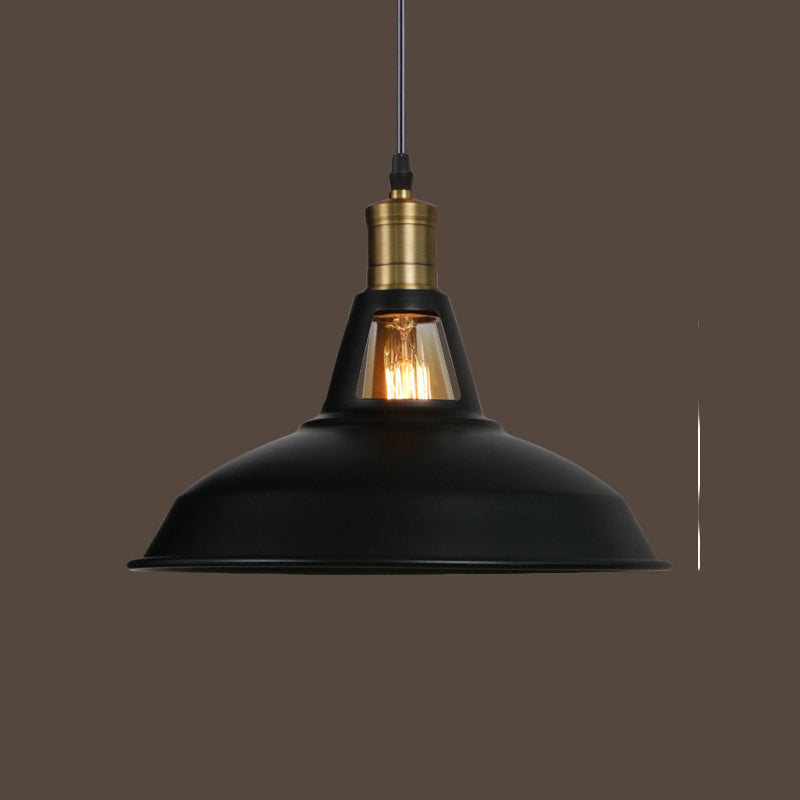 Industrial-Style Black Iron Pendant Lamp For Restaurants: 1-Light Bowl/Cage/Barn Design