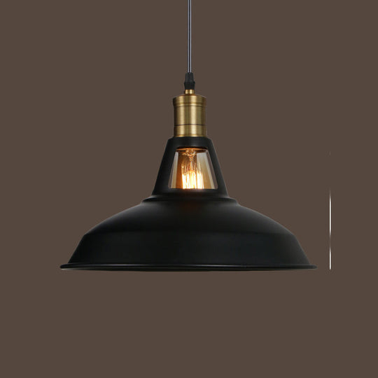 Industrial-Style Black Iron Pendant Lamp For Restaurants: 1-Light Bowl/Cage/Barn Design