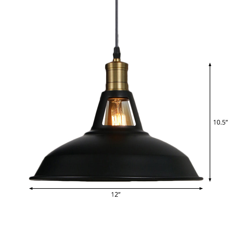 Industrial-Style Black Iron Pendant Lamp For Restaurants: 1-Light Bowl/Cage/Barn Design