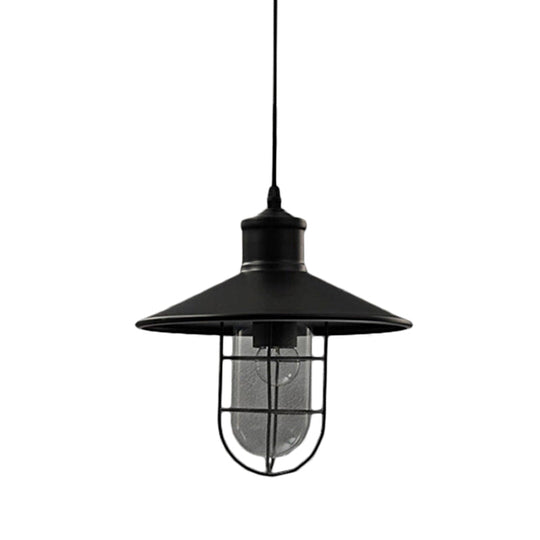 Rustic Iron Saucer Dining Room Pendulum Light - Black Pendant Lamp With 2 Extra Shade Guards