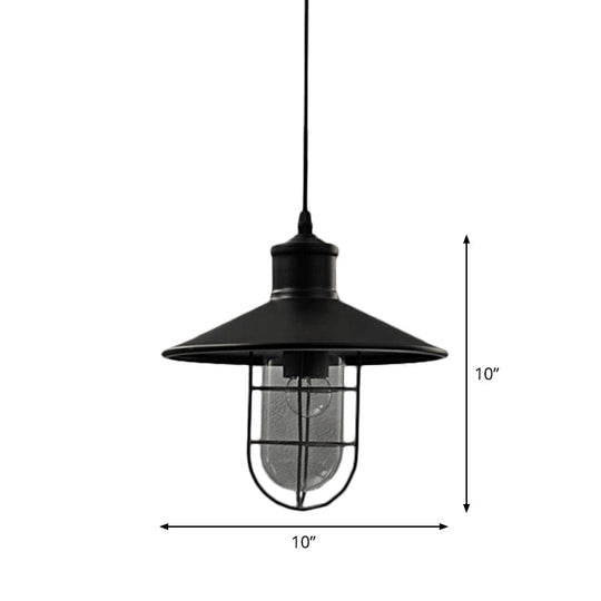 Rustic Iron Saucer Dining Room Pendulum Light - Black Pendant Lamp With 2 Extra Shade Guards