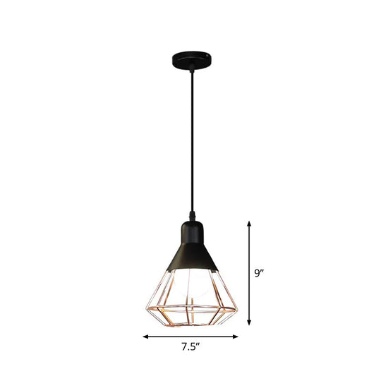 Black And Rose Gold Drop Pendant Ceiling Light - Loft Style Iron Cone/Cage Design