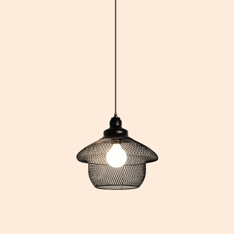 Loft Style Black Iron Mesh Drop Pendant Ceiling Suspension Lamp For Dining Room - 1-Light