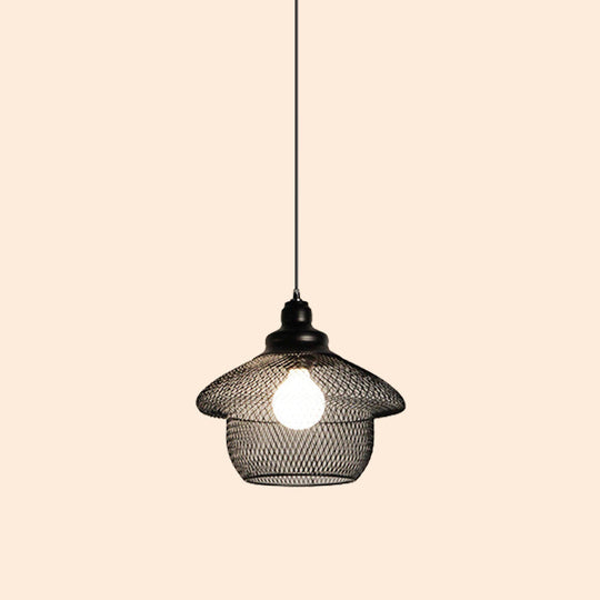 Loft Style Black Iron Mesh Drop Pendant Ceiling Suspension Lamp For Dining Room - 1-Light