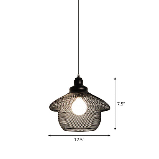 Loft Style Black Iron Mesh Drop Pendant Ceiling Suspension Lamp For Dining Room - 1-Light
