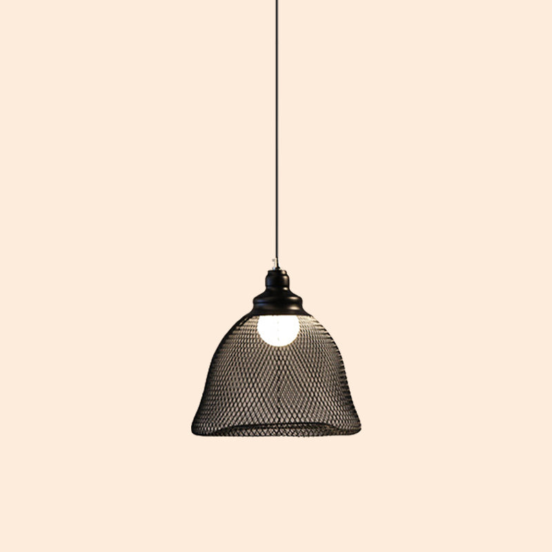 Loft Style Black Iron Mesh Drop Pendant Ceiling Suspension Lamp For Dining Room - 1-Light