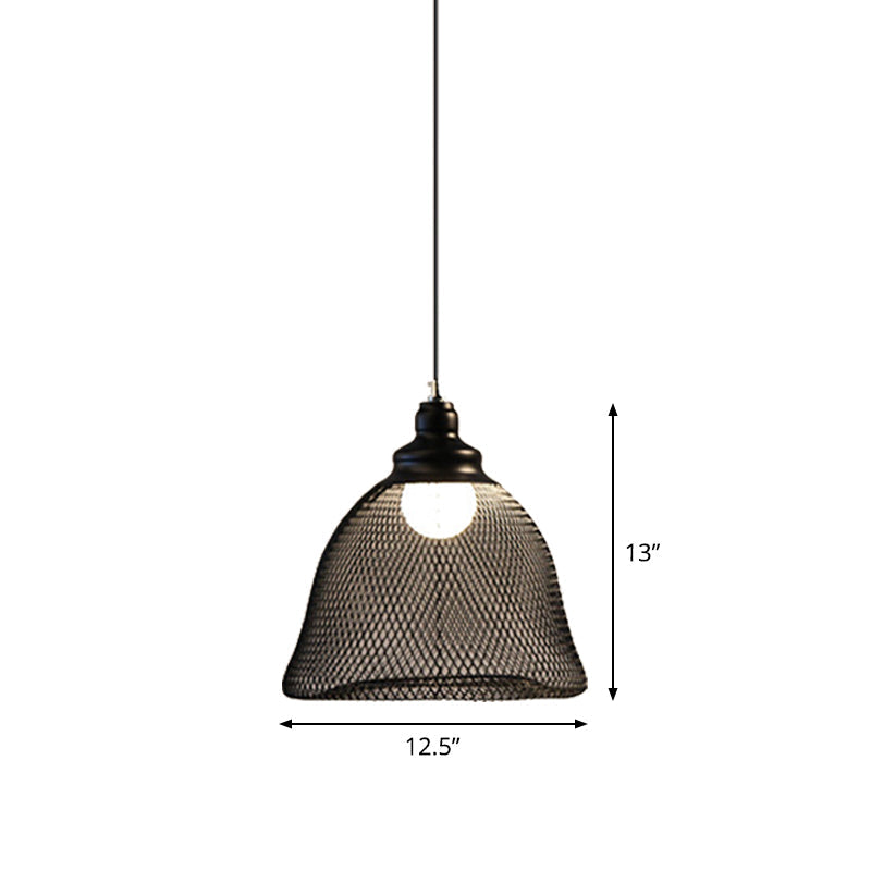 Loft Style Black Iron Mesh Drop Pendant Ceiling Suspension Lamp For Dining Room - 1-Light