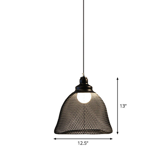 Loft Style Black Iron Mesh Drop Pendant Ceiling Suspension Lamp For Dining Room - 1-Light