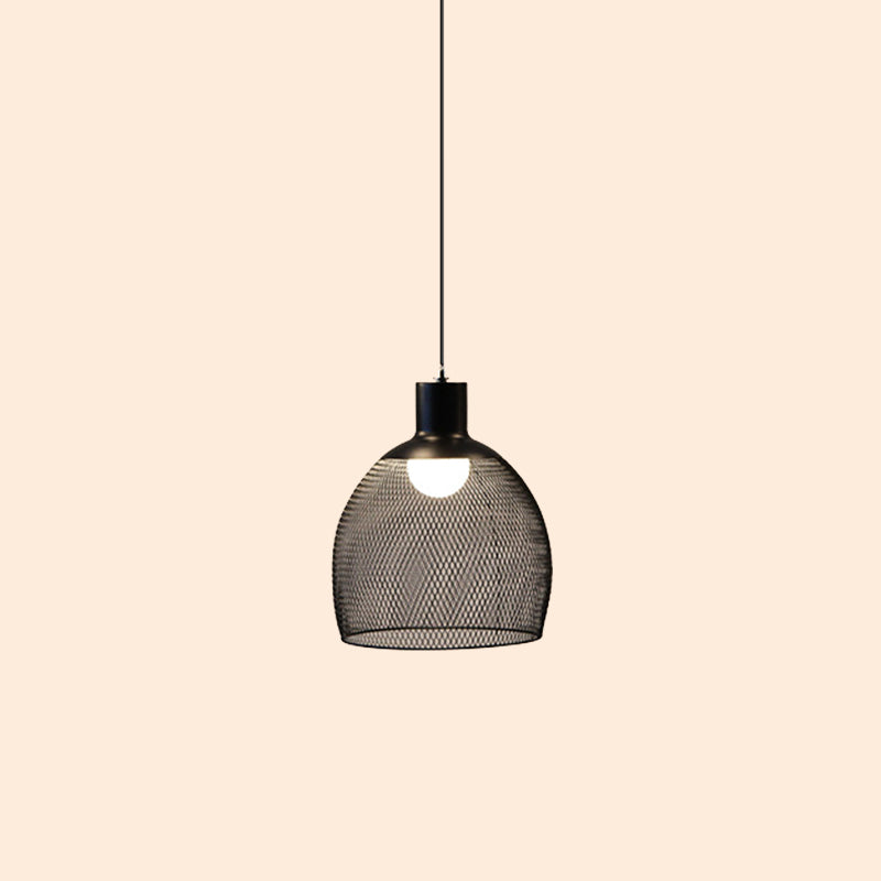 Loft Style Black Iron Mesh Drop Pendant Ceiling Suspension Lamp For Dining Room - 1-Light