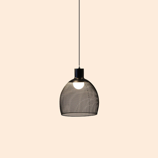 Loft Style Black Iron Mesh Drop Pendant Ceiling Suspension Lamp For Dining Room - 1-Light