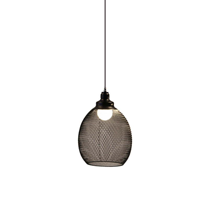 Loft Style Black Iron Mesh Drop Pendant Ceiling Suspension Lamp For Dining Room - 1-Light