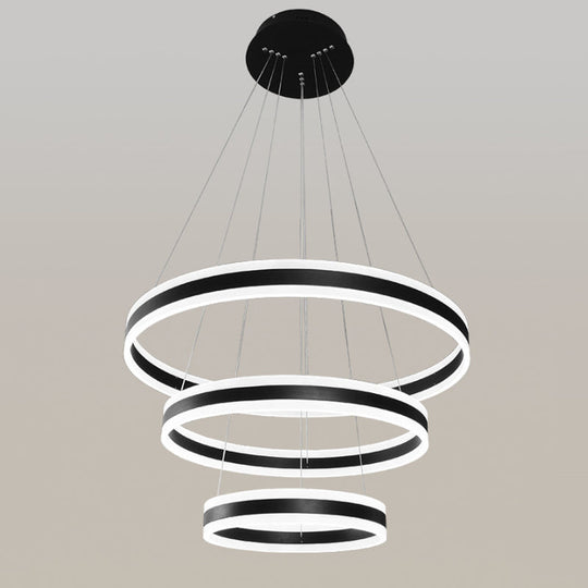 Modern Black Circular Chandelier - Simple 3-Light Acrylic Led Pendant For Dining Table