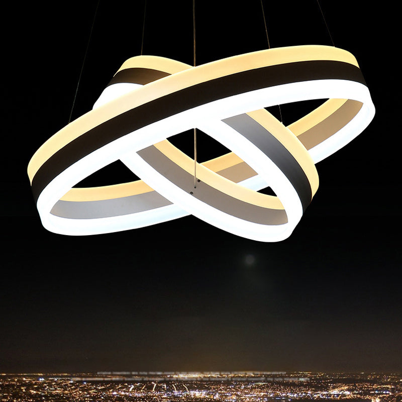 Modern White Acrylic Hoop Pendant Chandelier With Led Hanging Light Kit