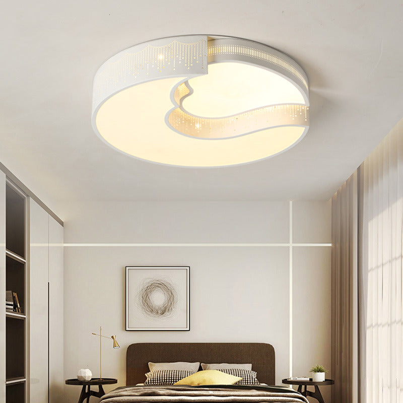 Modern White Metal Led Flushmount Ceiling Lamp For Living Room & Kitchen