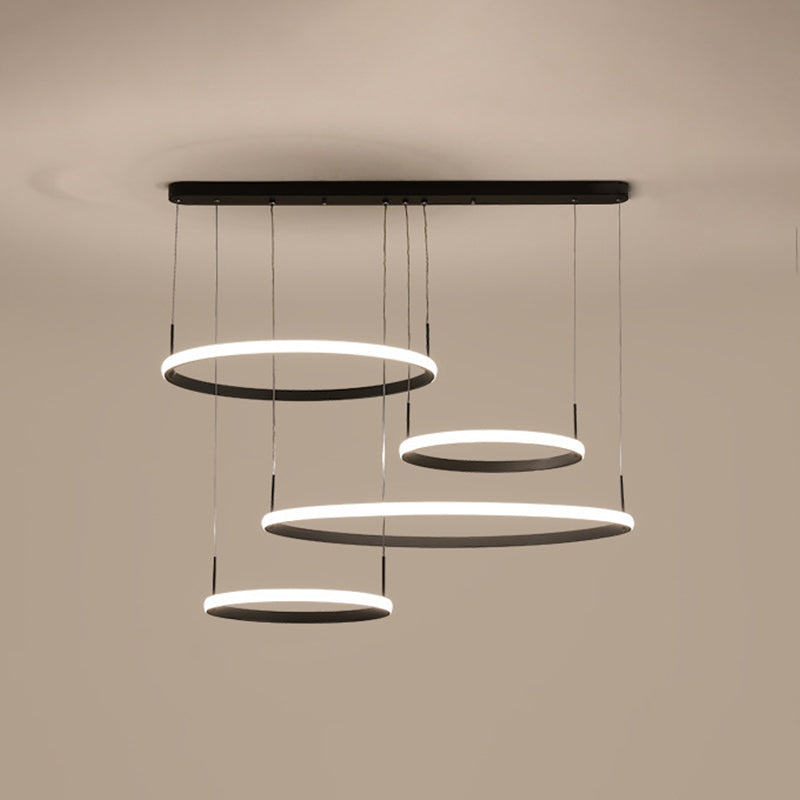 Minimalist 4-Head Led Chandelier Pendant Lamp With Outer Glow Black/Coffee Circle Acrylic Shade