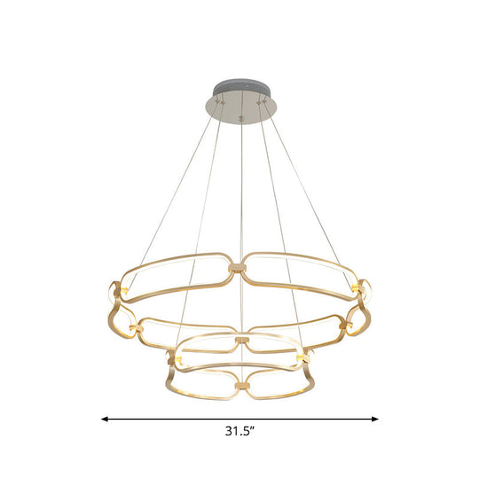 Stylish Gold Metal Led Pendant Light - 1/2-Tiered Wristlet Chandelier Small/Large Sizes