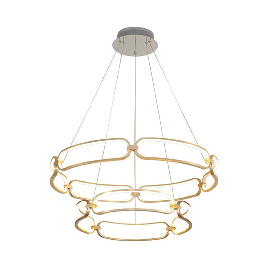Stylish Gold Metal Led Pendant Light - 1/2-Tiered Wristlet Chandelier Small/Large Sizes
