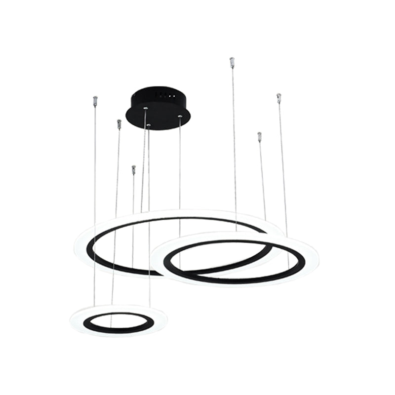 Modern Led Hanging Chandelier - Black Tiered Halo Ring Design With Acrylic Shade