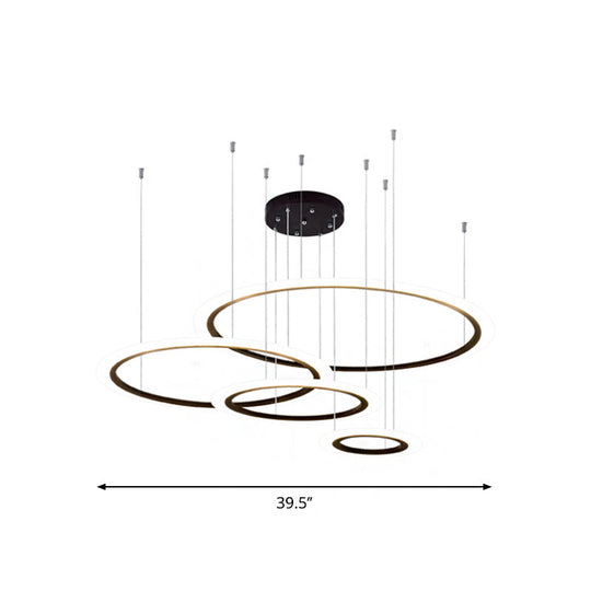 Modern Led Hanging Chandelier - Black Tiered Halo Ring Design With Acrylic Shade