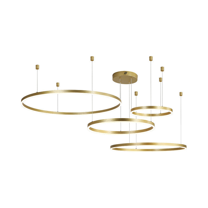 Postmodern Gold Led Hoop Chandelier - 3/4/5 Tiers Ideal For Living Room