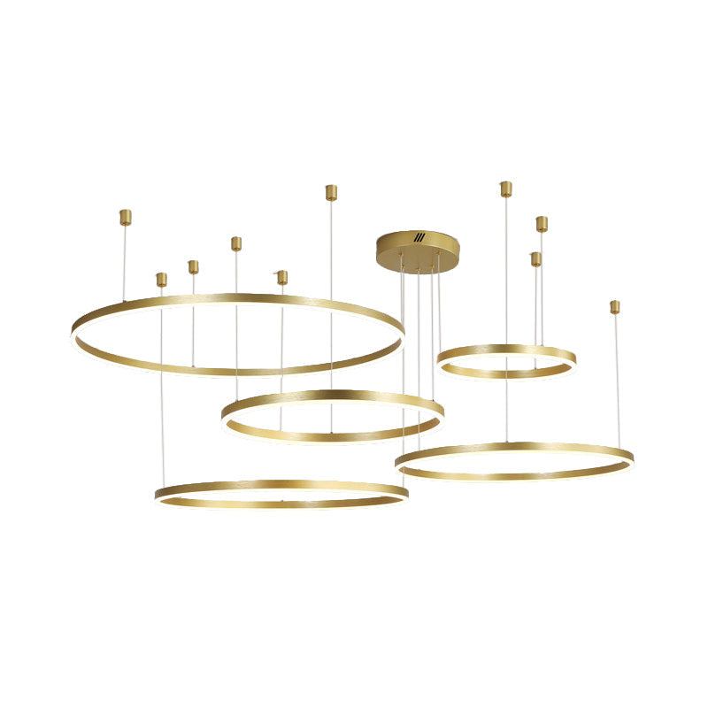 Postmodern Gold Led Hoop Chandelier - 3/4/5 Tiers Ideal For Living Room