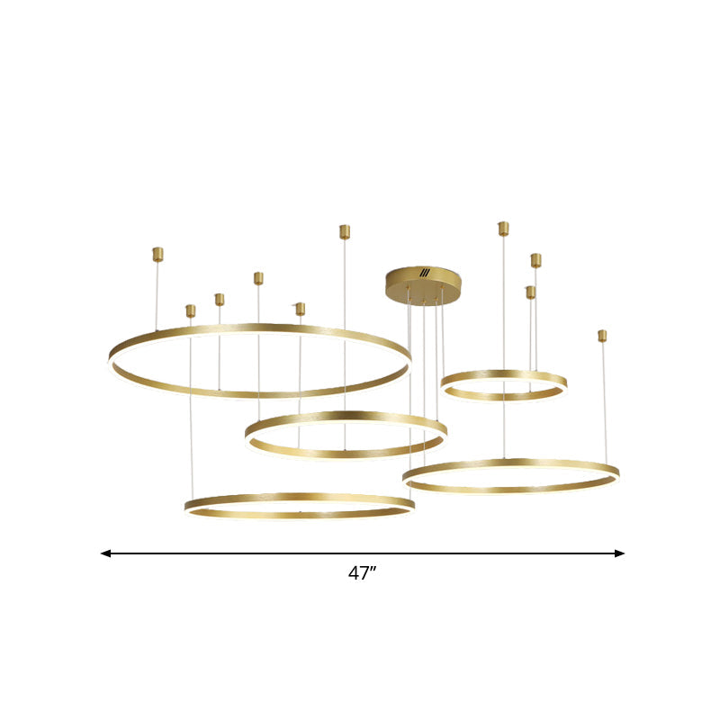 Postmodern Gold Led Hoop Chandelier - 3/4/5 Tiers Ideal For Living Room
